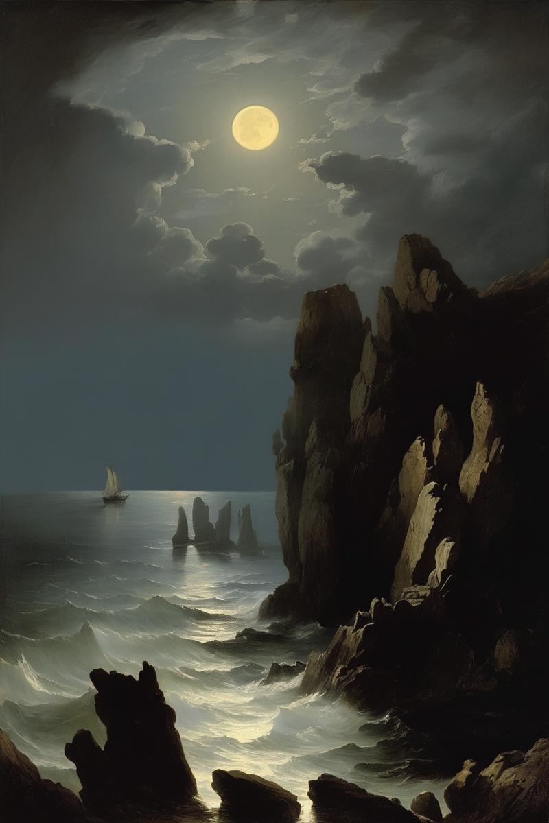 00481-1705144862-Joseph Wright Of Derby Style - The first oil painting Turner exhibited at the Royal Academy, this is a moonlit scene in the trad.png